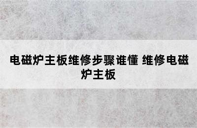 电磁炉主板维修步骤谁懂 维修电磁炉主板